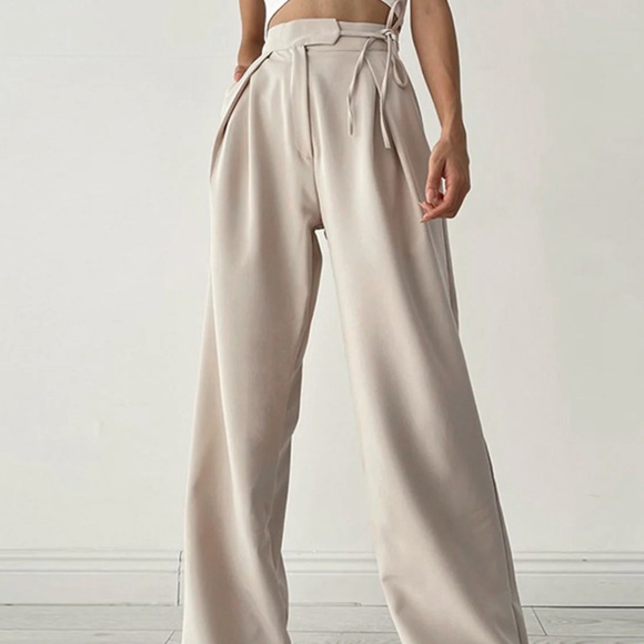 Commense Pants - Commense Wide Leg Pants in Light Beige